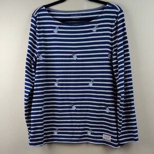 Authentic Talbots Embroidered French Bulldog Striped Bateau Neck Shirt Size L